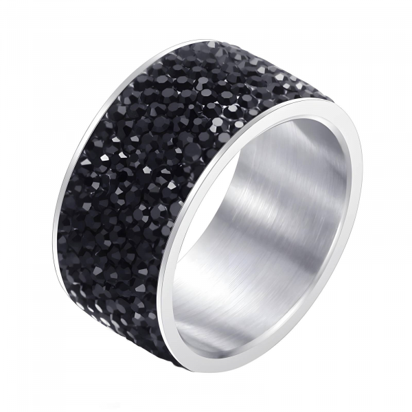 Silver Black Cubic Zirconia Band Ring