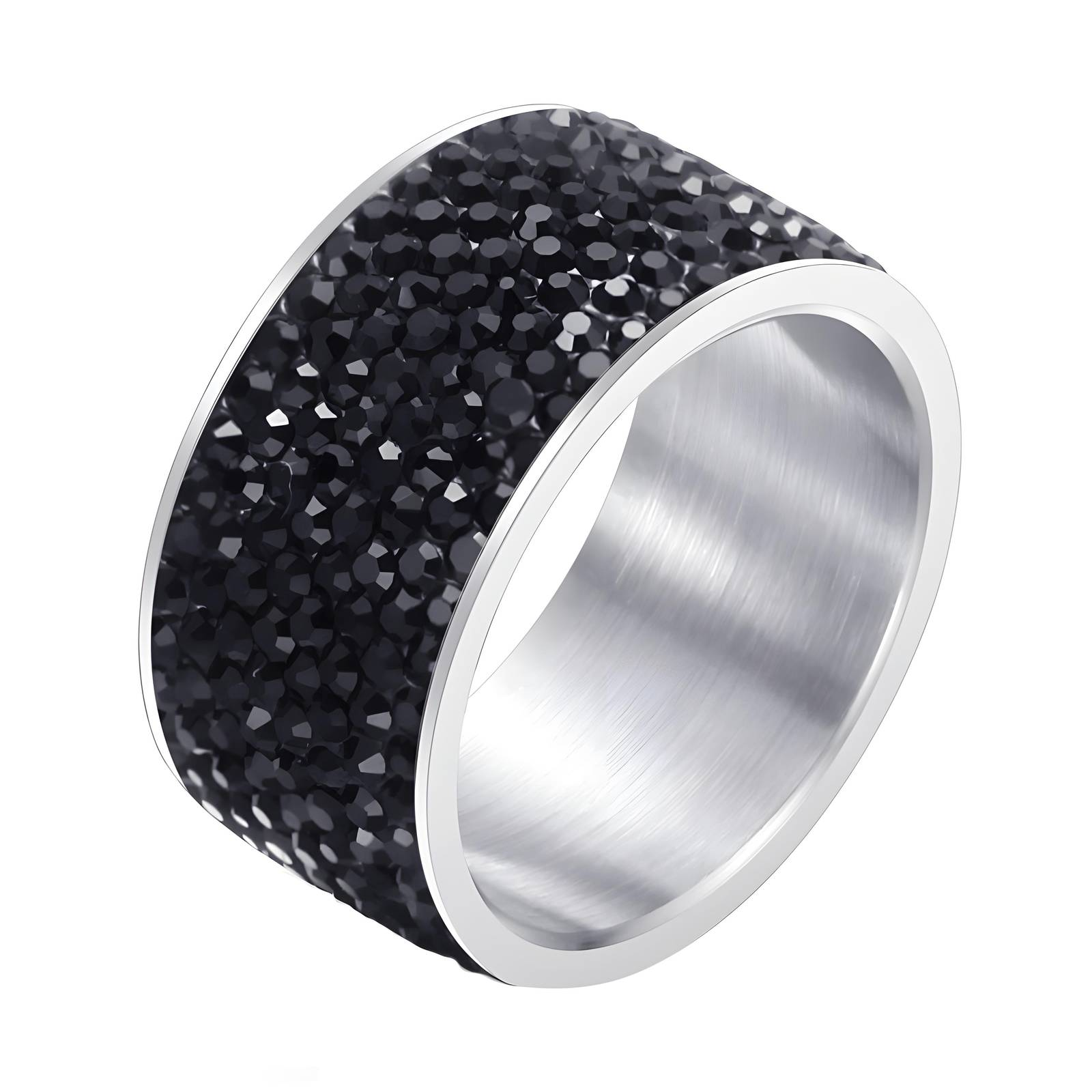 Silver Black Cubic Zirconia Band Ring