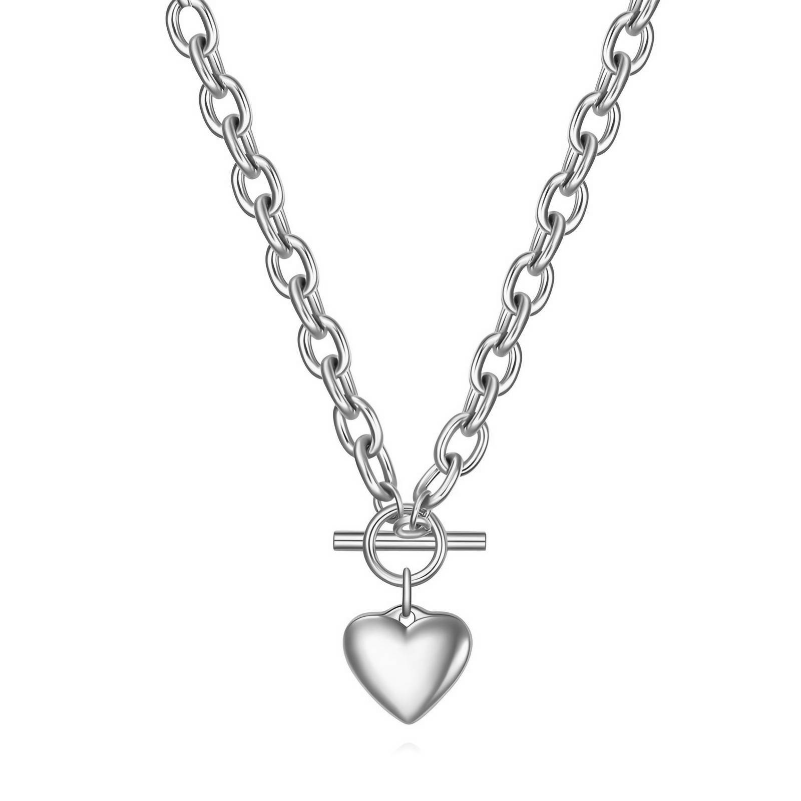 Silver Heart Cross Bar Necklace