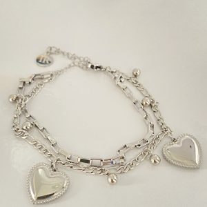 Heart & Bead Bracelet duo- Silver