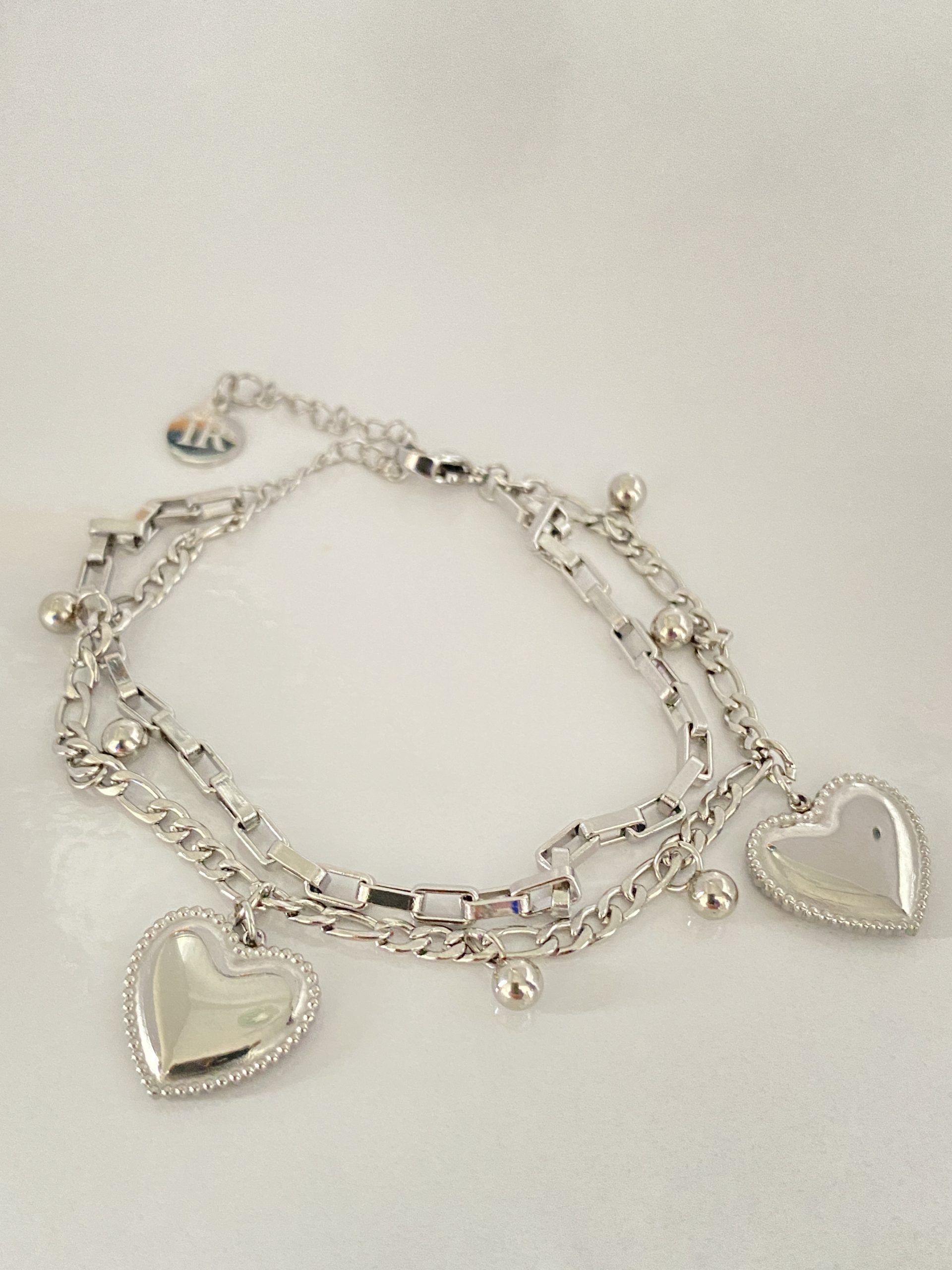 Heart & Bead Bracelet duo- Silver